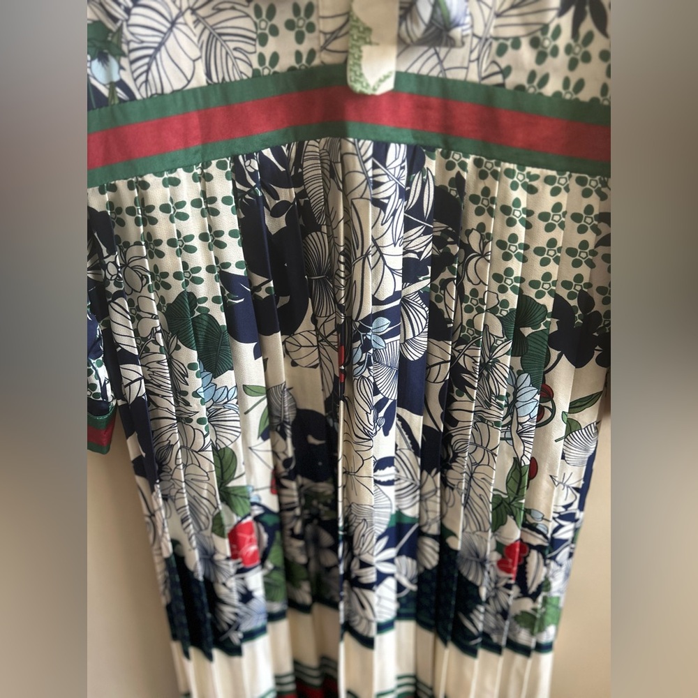 Dalia MacPhee | Tie Neck Printed Midi Dress, Size L - Picture 9 of 16